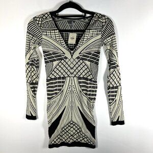 NWT Intimately Free People Mini Dress Size M/L Cream Black Print Stretch Boho‎